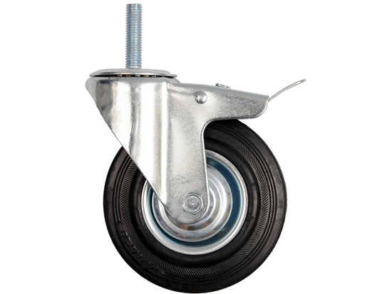 ROATĂ PIVOTANTĂ DE 200MM CU CAUCIUC NEGRU, FRÂNĂ ȘI ȘTIFT FILETAT,RULMENT