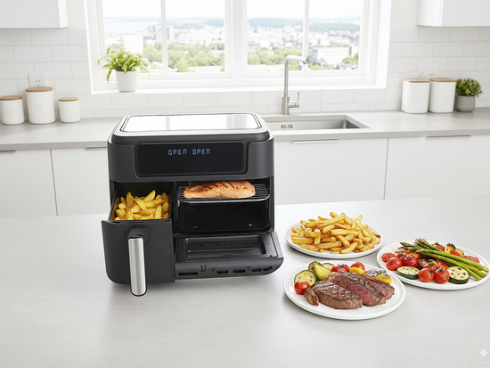 FRITEUZĂ AER CALD 2400W 3.5L+7.5L NEGRU