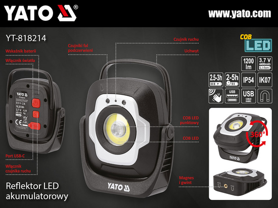 REFLECTOR PORTABIL CU SENZOR DE MIȘCARE, 10W 1200W