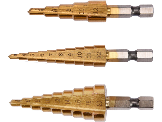 SET 3 BURGHIE ÎN TREPTE, 3-20MM, 1/4''