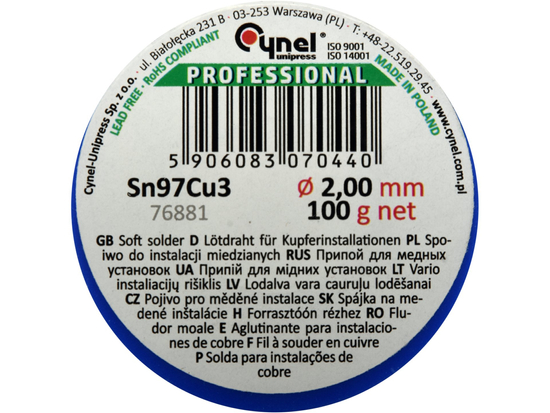 COSITOR FĂRĂ PLUMB, 2,0MM, 100G, SN97CU3