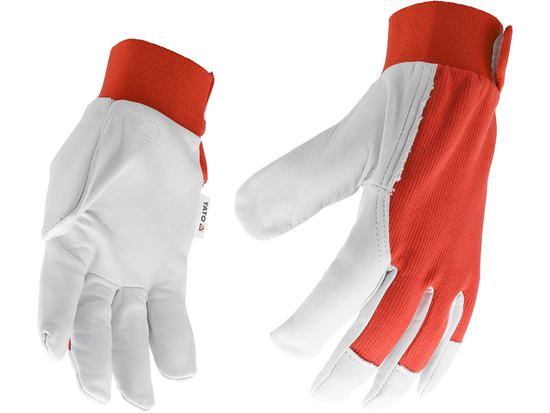 MĂNUȘI DE LUCRU, BUMBAC / PIELE, MĂRIME 9, ROȘU