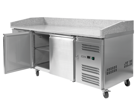 MASĂ RECE PENTRU PIZZA, BLAT DIN GRANIT, 2 UȘI + 7 SERTARE, 580L