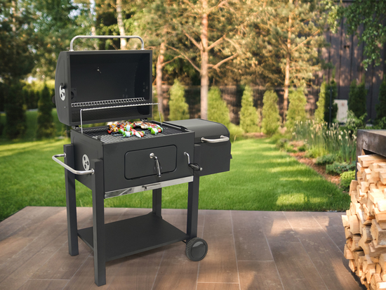 GRĂTAR CU CĂRBUNI, CU AFUMĂTOARE