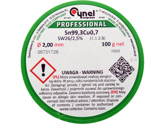 COSITOR FĂRĂ PLUMB, 2,0MM, 100G, SN99,3CU0,7