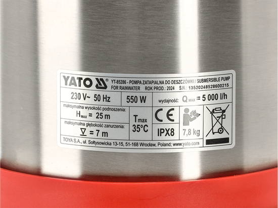 POPMĂ SUBMERSIBILĂ PENTRU APĂ DE PLOIE, INOX 550Z, PLUTITOR