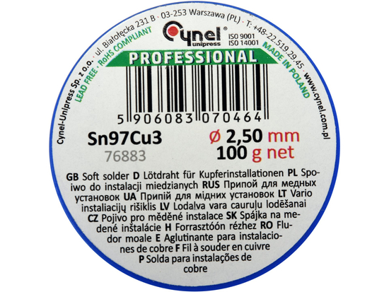 COSITOR FĂRĂ PLUMB, 2,5MM, 100G, SN97CU3